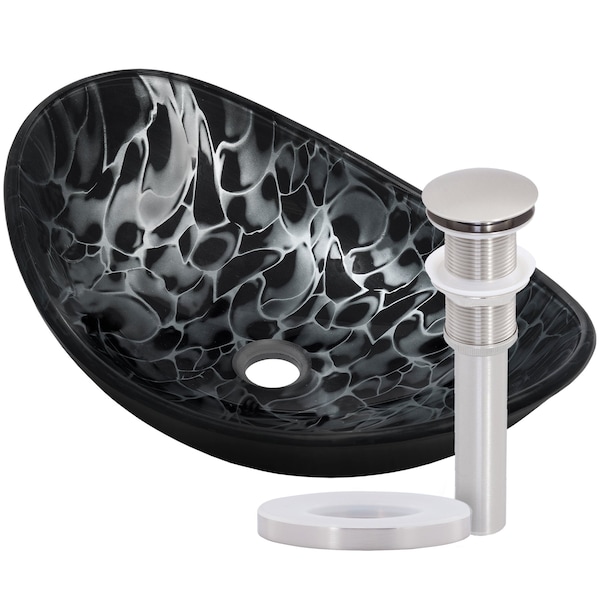 Novatto TARTARUGA Oval Glass Vessel Bathroom Sink Set, Brushed Nickel NOHP-G012-8031BN - main
